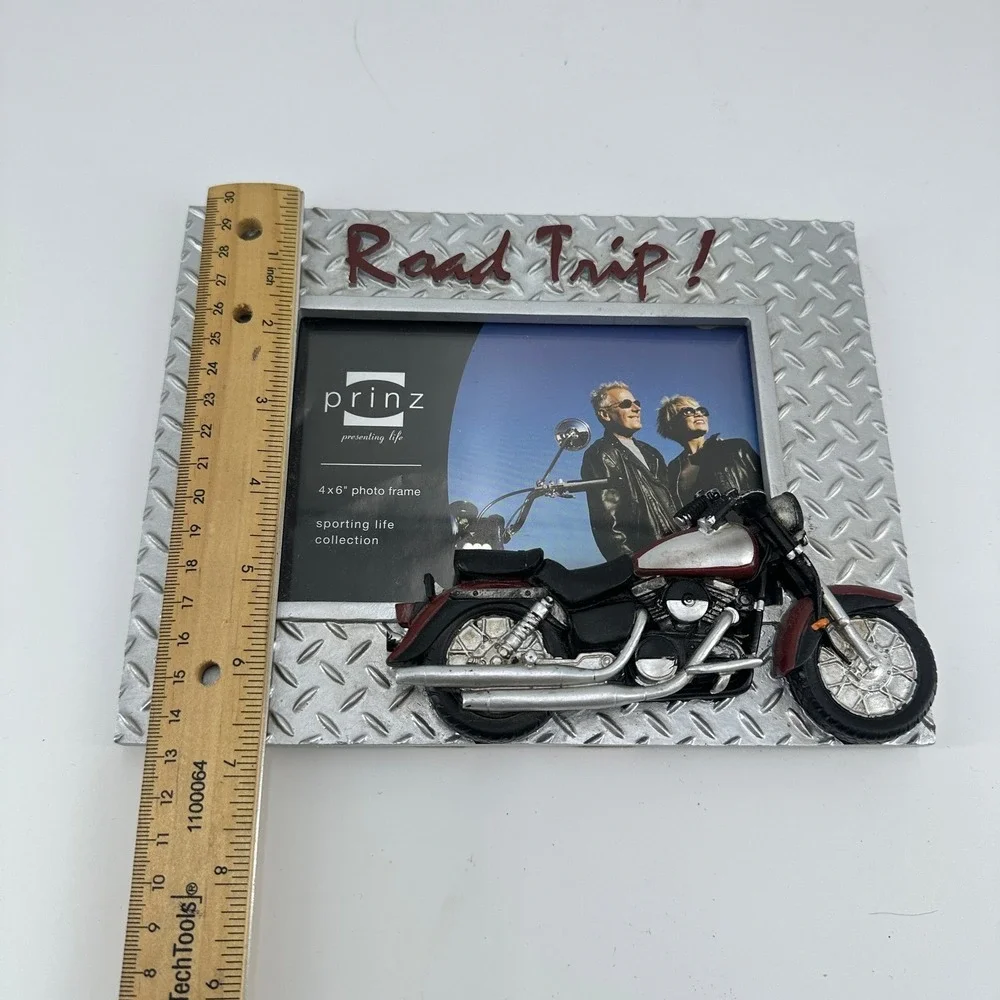 Prinz Road Trip Motorcycle 4x6 Photo Frame Diamond Plate Biker Decor 4402-641
